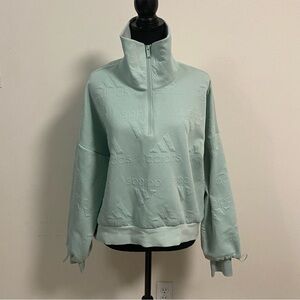 Adidas Sweater Women’s Size Large Green AEROREADY Jacquard Logo Zip Sweatshirt